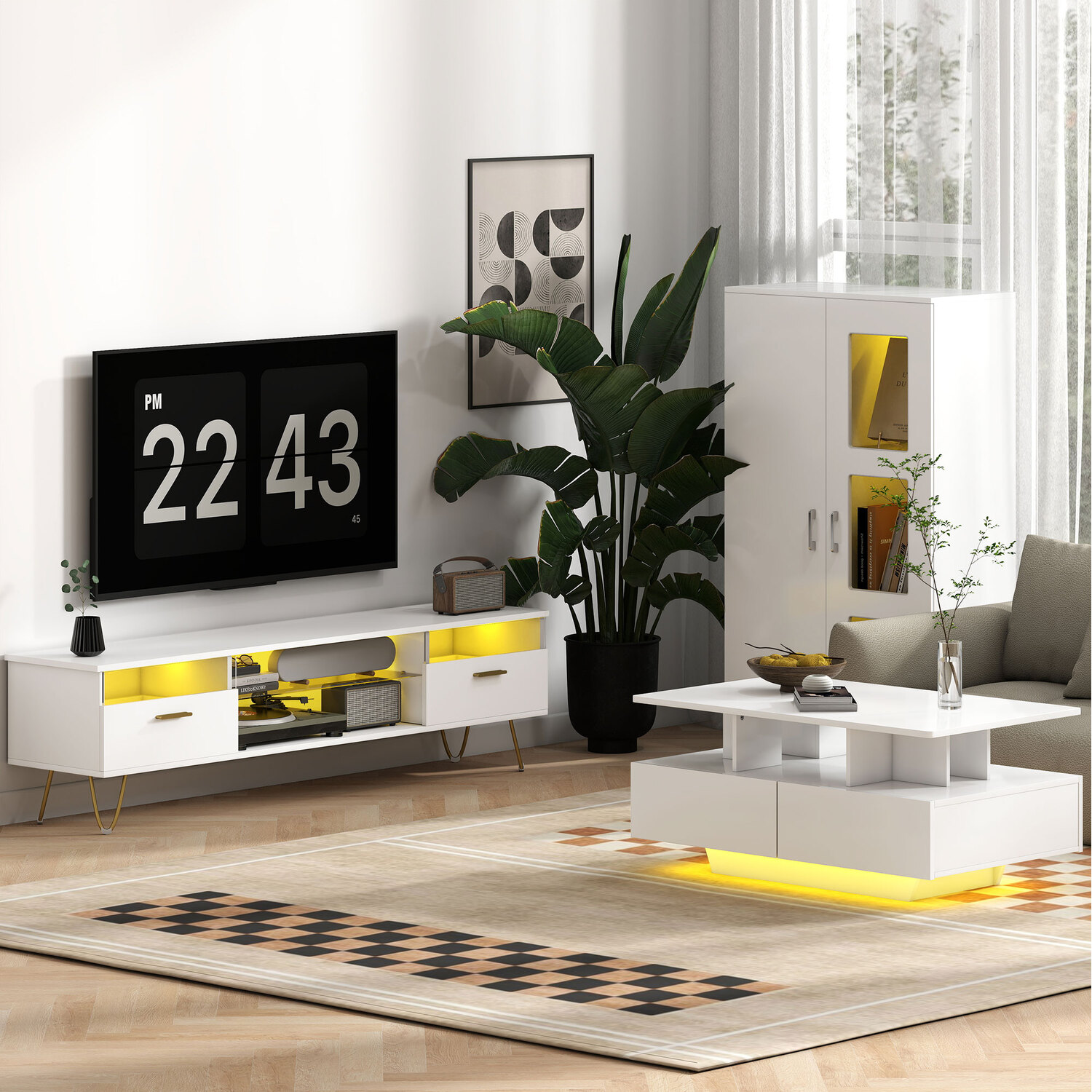 HOMCOM Display Cabinet with Glass Shelves Sideboard for Living Room