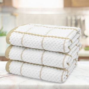 Beige Set of 3 Checkered Tea Towels shot 10278692
