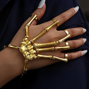 Halloween Skull Bone Five Finger Ring Bracelet
