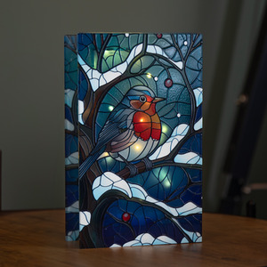 Light up Stained Glass Christmas Decoration with Robin Scene