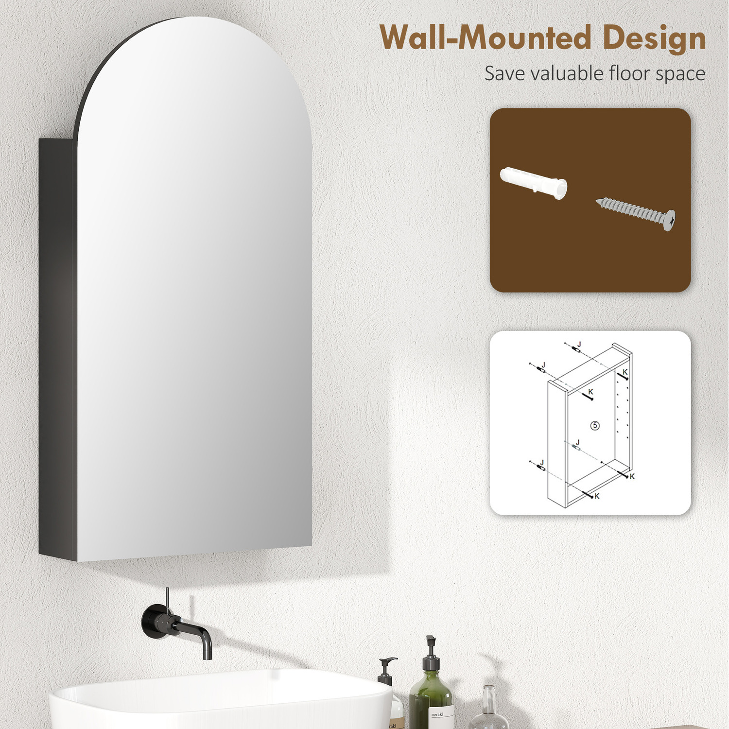Homcom Bathroom Mirror Cabinet With Adjustable Glass Shelves - Black