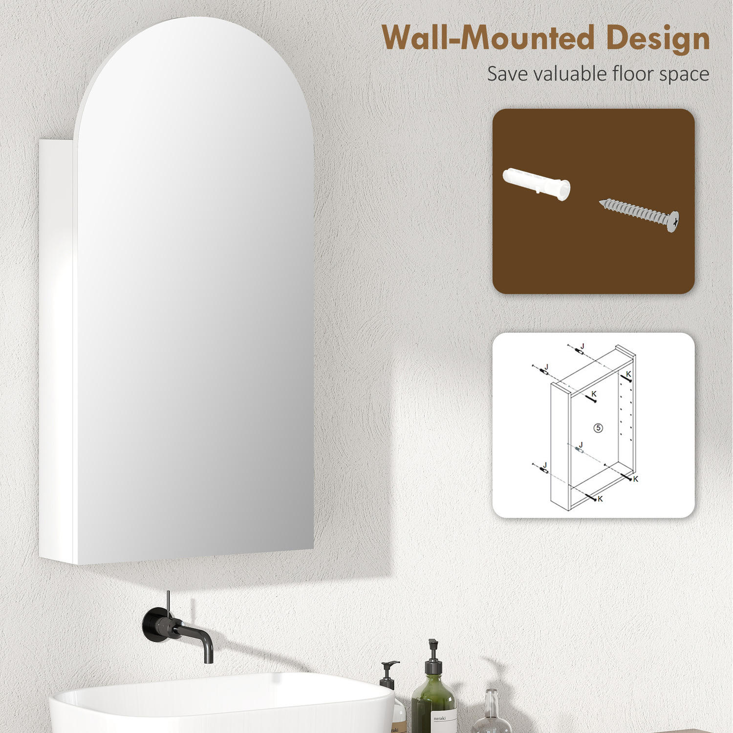 Homcom Bathroom Mirror Cabinet With Adjustable Glass Shelves - White