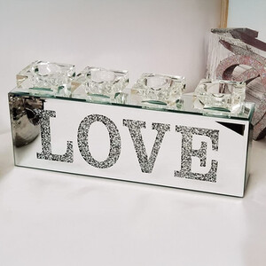 Crushed Diamond Love Mirror Tealight Candle Holder