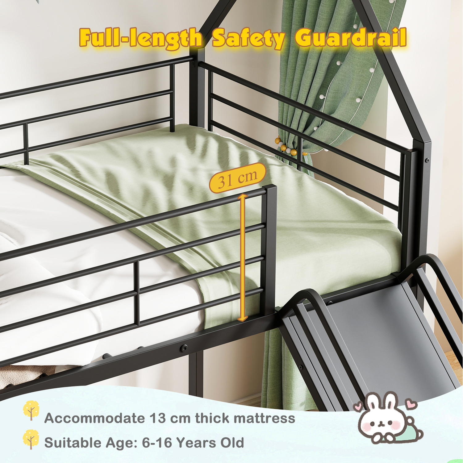 House Shaped Kids Loft Bed Frame - Black