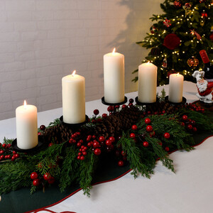 Festive Red Berry and Pinecone Candle Holder