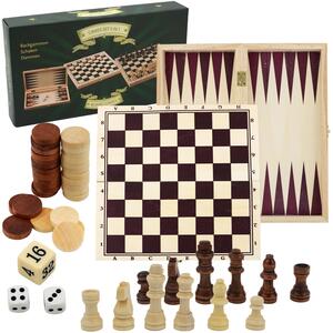3 In 1 Chess Draughts Backgammon Board Game Set