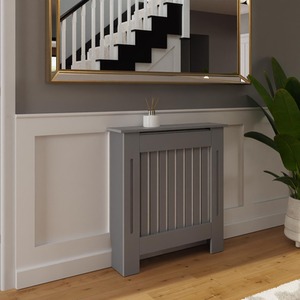 Grey Vertical Slat Radiator Cover Top Shelf Storage Heat Ventilation