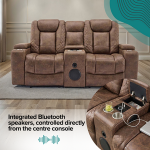 Brown Ashton 2 Seater Fabric Auto Recliner Sofa With Console shot 11556489