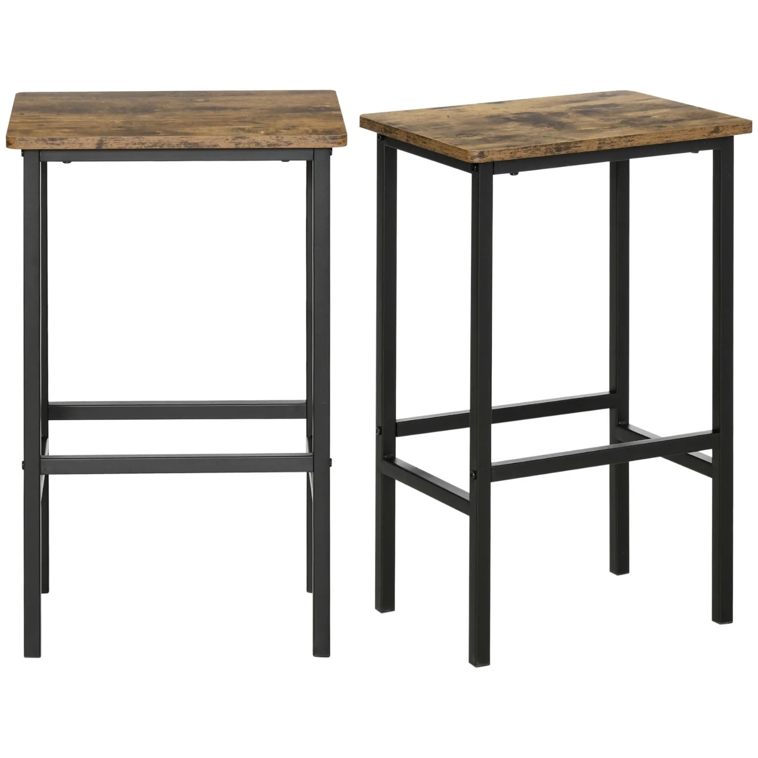 Set Of 2 Kitchen Counter Height Breakfast Bar Stools With Footrest Brown - Rustic Brown 65cm