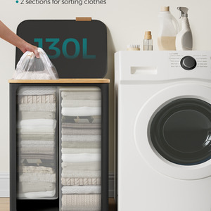 Black SONGMICS Laundry Basket with Lid, 2-Section Large Laundry Hamper shot 11673309