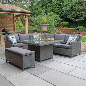Grey Paris Fire Pit 7pc Deluxe Modular Corner Dining Set shot 11863719