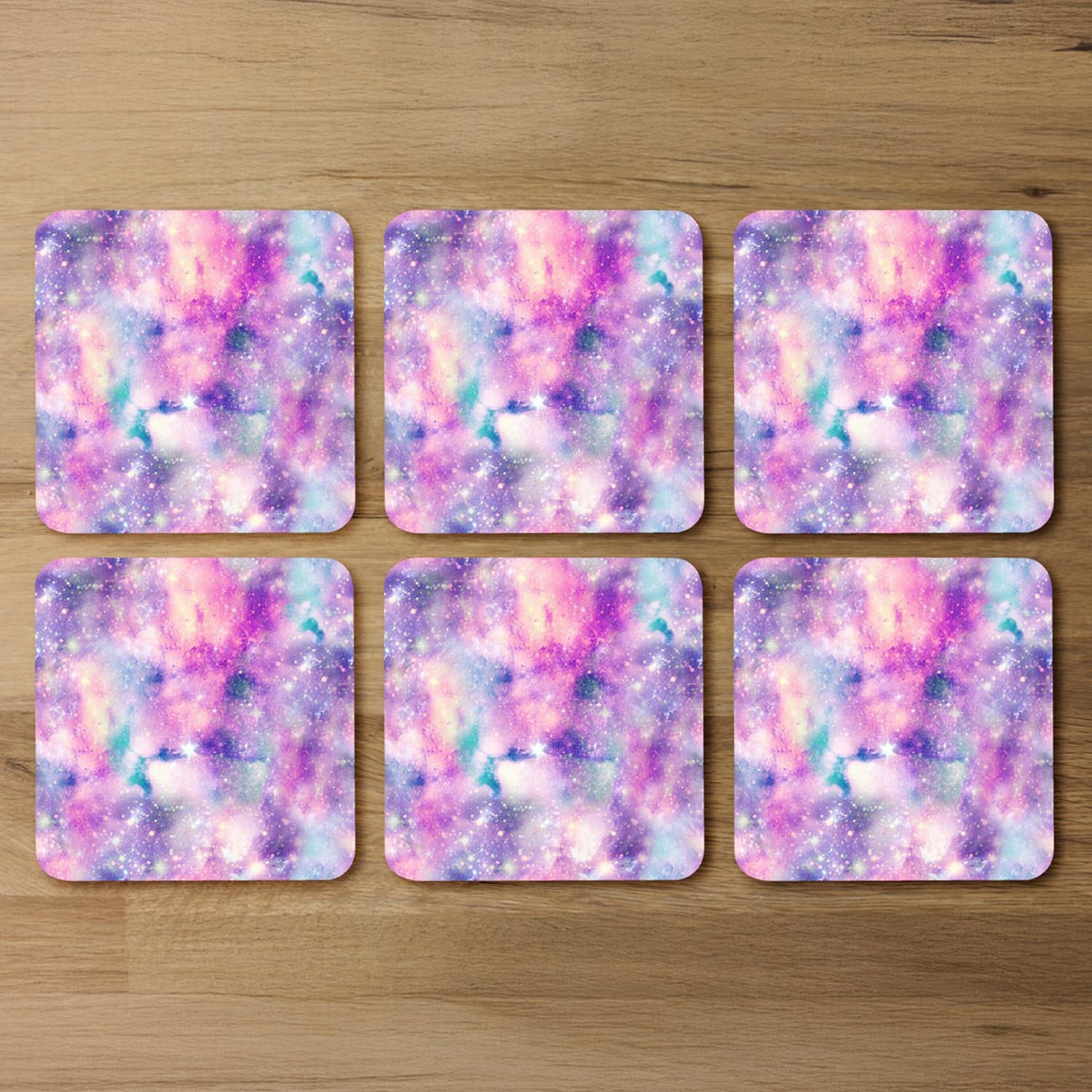 Starry Galaxy Print In Unicorn Colours Coaster - Pink