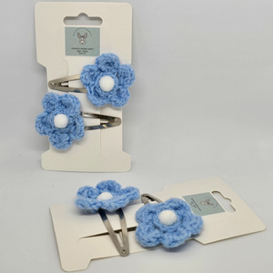 Baby Blue White knitted flower Hair Clip Pk2