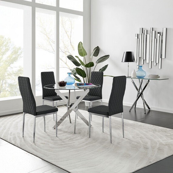 Novara Dining Table With Four Milan Dining Chairs Set