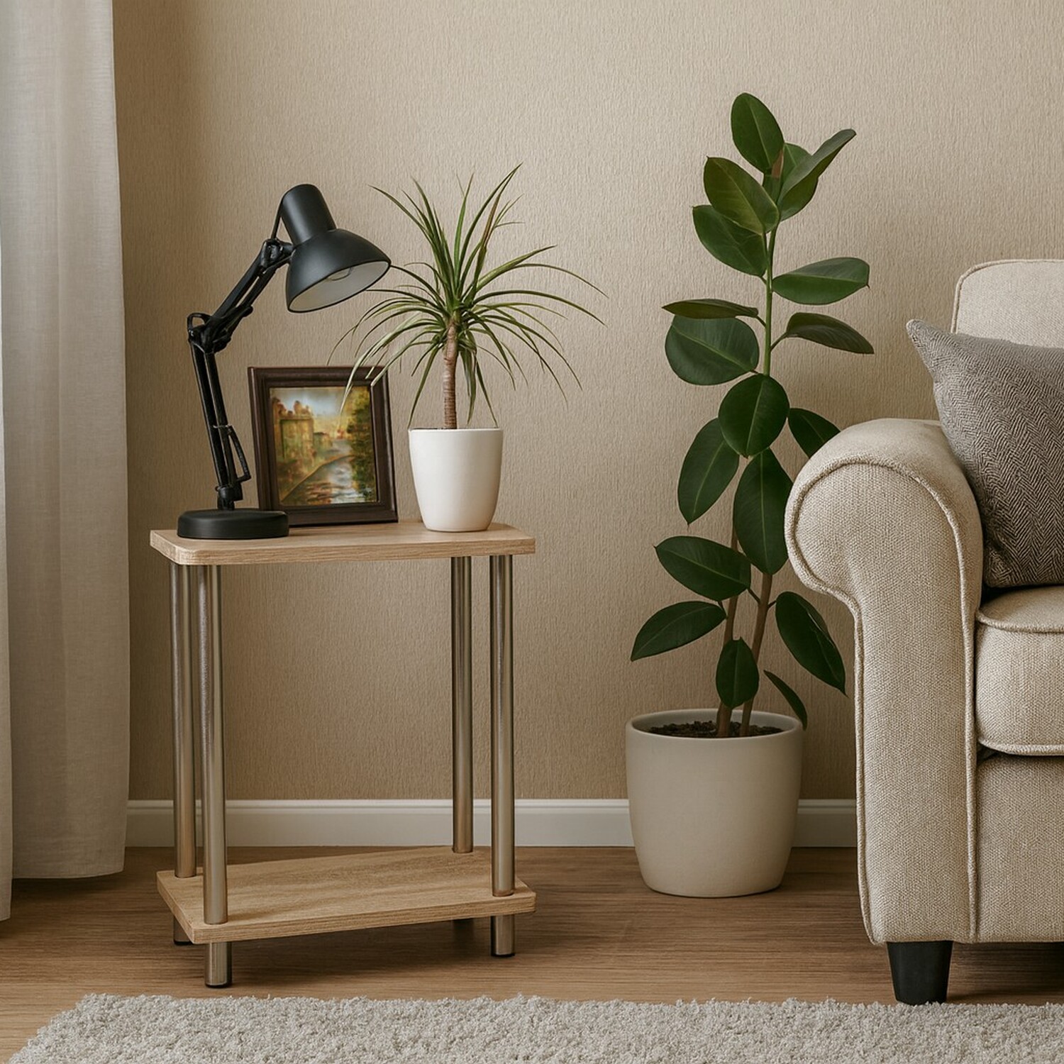 Modern Bedside Table With Undershelf - Oak