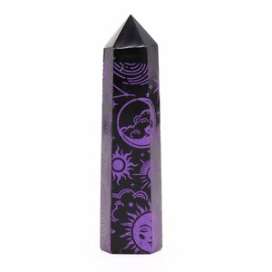 Obsidian Point with Deep Purple Celestial Patterns for Energy Meditation