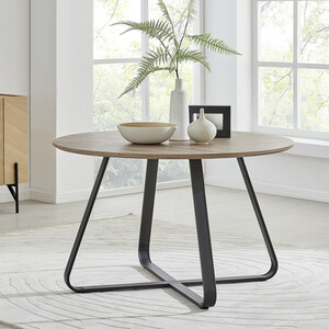 Santorini Brown Wood Contemporary Cross-Leg Round Kitchen Dining Table