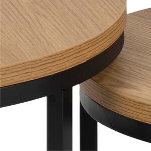 Odense Round Nesting Tables - Wild Oak Effect Tops with Black Steel Hairpin Legs