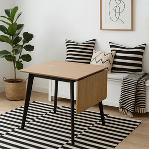 Saffron Extending Dining Table - Natural Oak Veneer, Matt Black Base