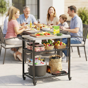 Outsunny Outdoor Grill Cart with Stainless Steel Top, Wheels, Hooks