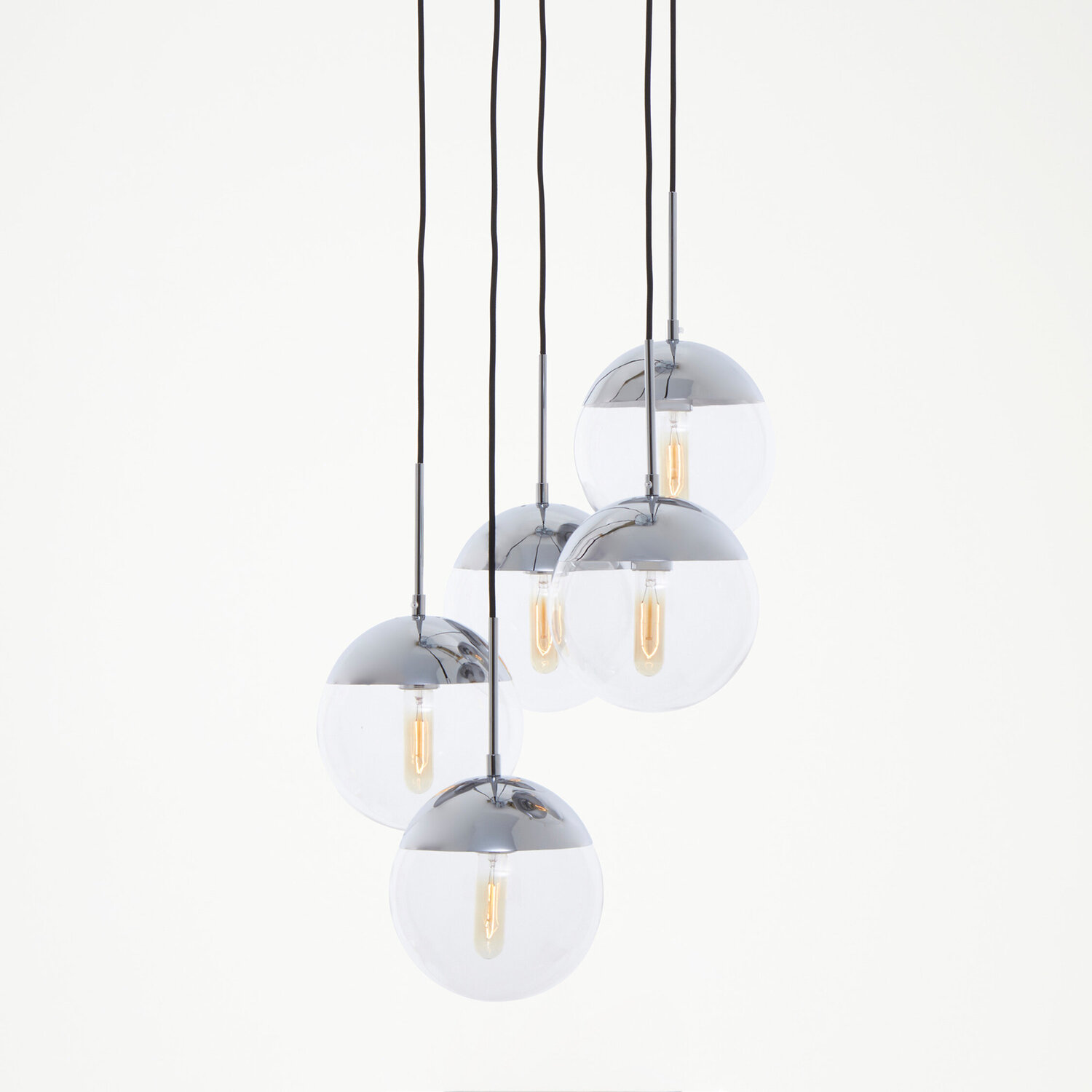 Revive Chrome Finish Five Pendant Lights - Silver