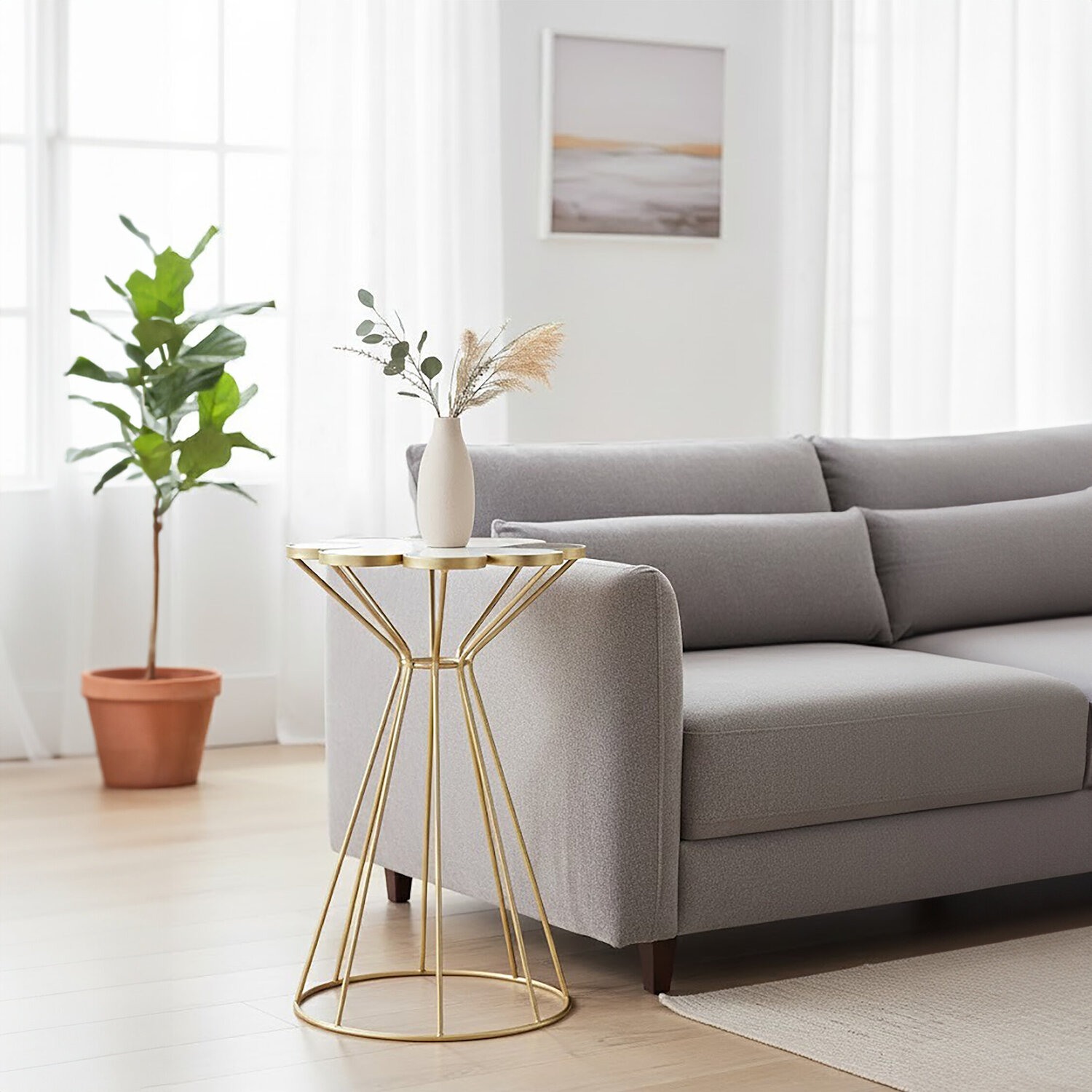 Jodie Black And White Petal End Table - Gold