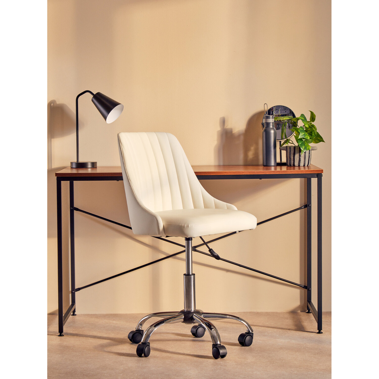 Brent Off White Leather Effect Home Office Chair - White