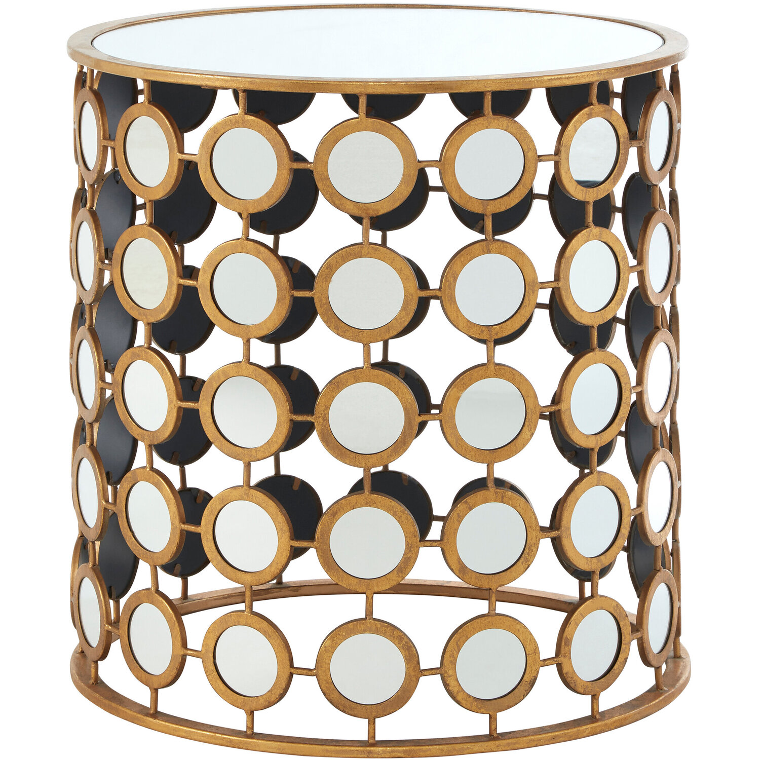 Zariah Gold Finish Mirror Side Table - Gold