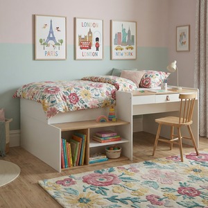 Saku Midsleeper Kids Bed with Desk, Storage Stairs and Shelves
