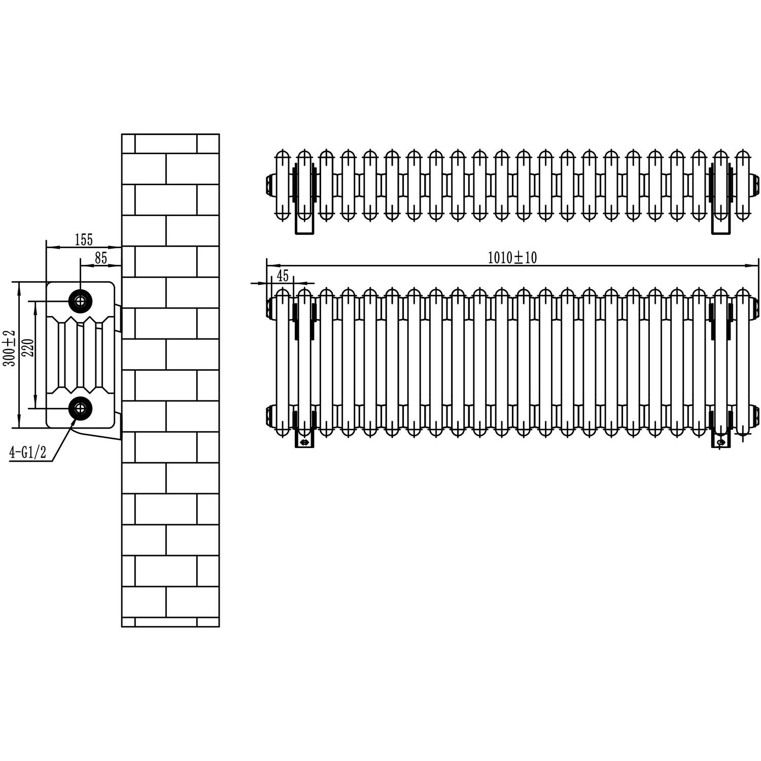 Monstershop Unisex Grey Traditional 4 Column Radiator - 300 X 1010Mm - Anthracite In - Image 4