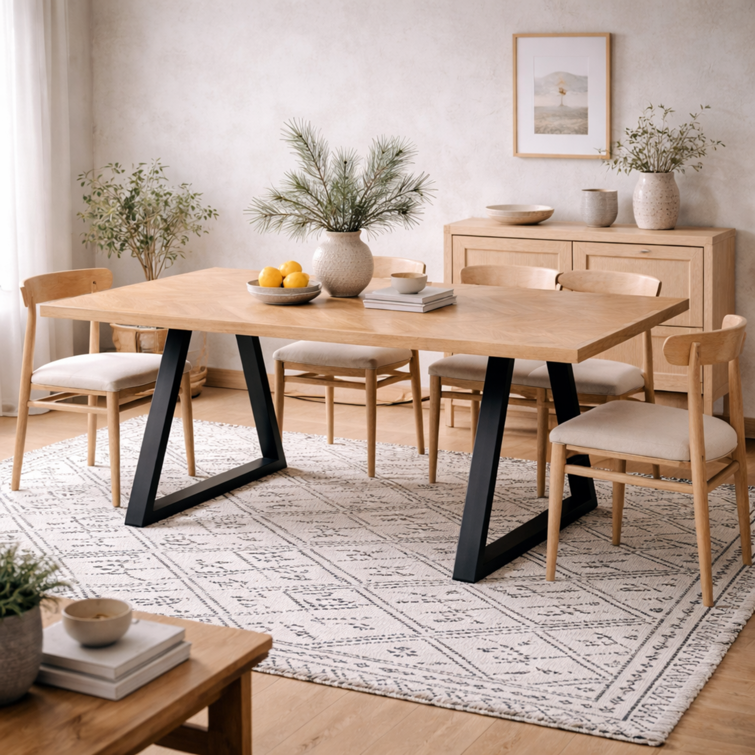 Balbriggan Natural Dining Table Effect Top Matt Hairpin Legs - Natural
