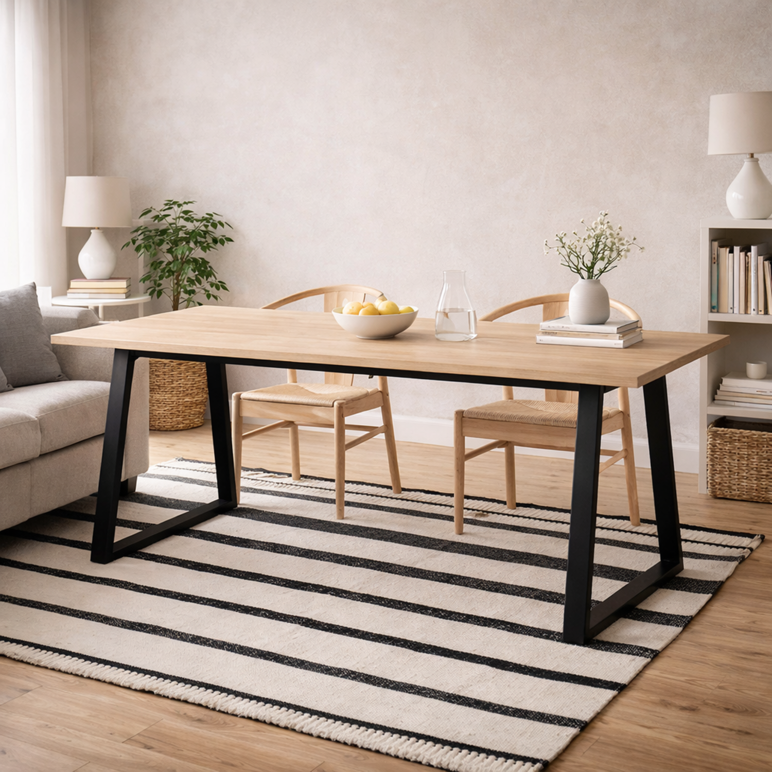 Frida Dining Table with Lacquered Hairpin Legs - Natural