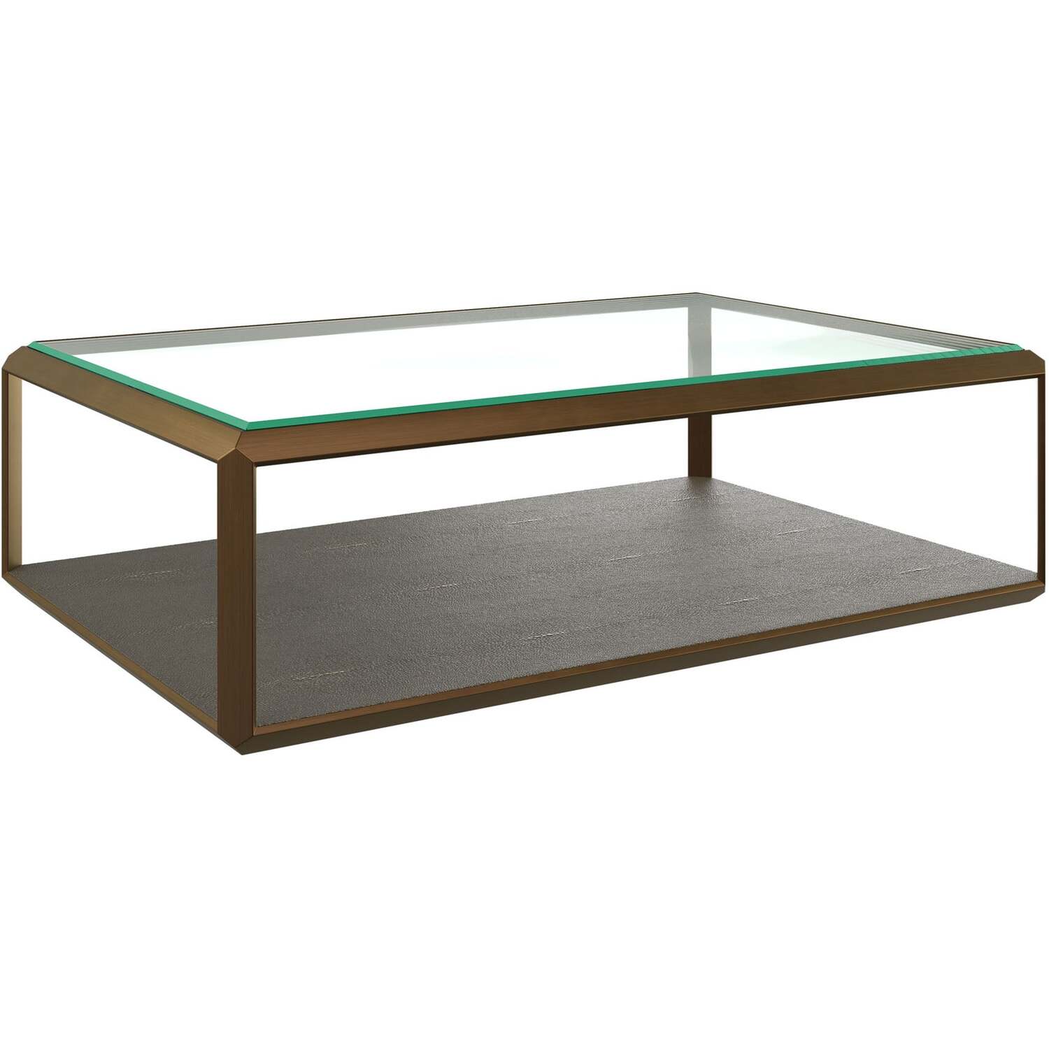 Siena Coffee Table Clear Glass Top Shagreen Base Brushed Gold Frame - Grey