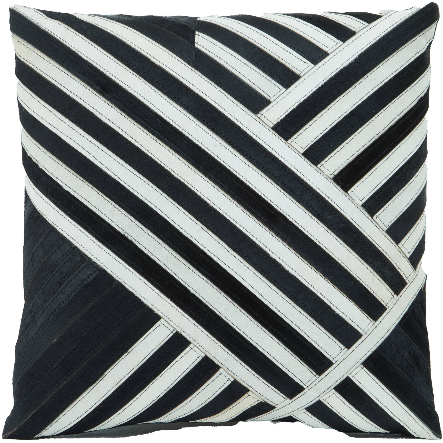 Bosie Safira Black and White Hair on Leather Cushion - Black & White
