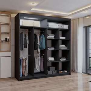 Sliding Door Wardrobe with Mirror, Shelves & Hanging Rails Modern Bedroom Furniture-White 203cm