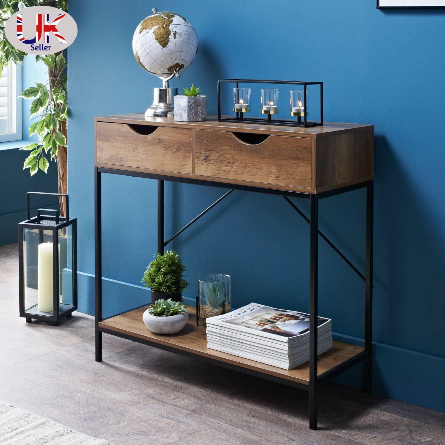 Slim Console Table With Undershelf - Walnut