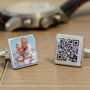 Personalised Secret Message QR & Photo Upload Cufflinks - Silver Finish