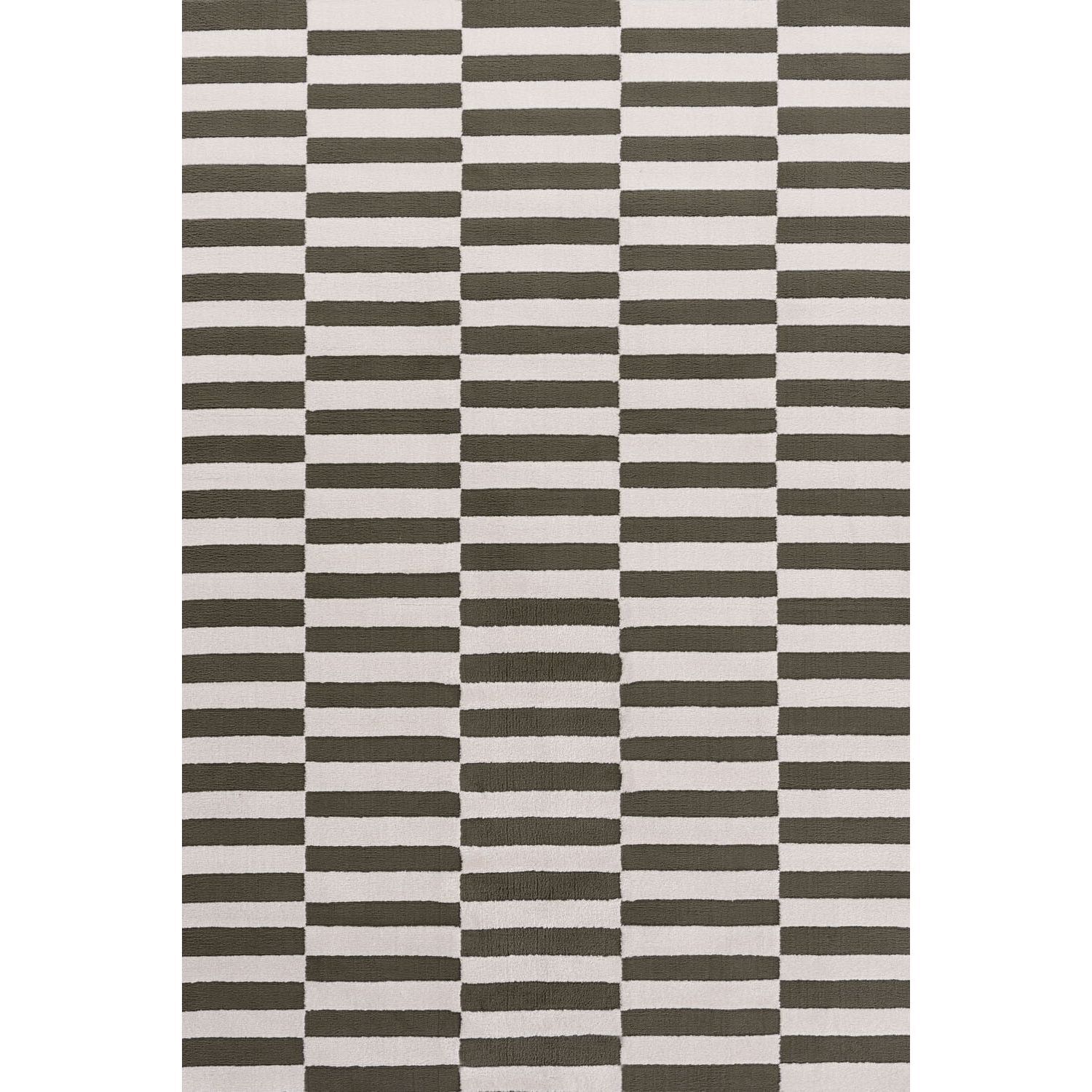 THE RUGS Living Room Rug, Loft Collection – Modern Textured 14mm Soft Pile Area Carpet, Non-Shedding & Easy Care [ Block Stripe Green, 200x290 cm] - Image 3