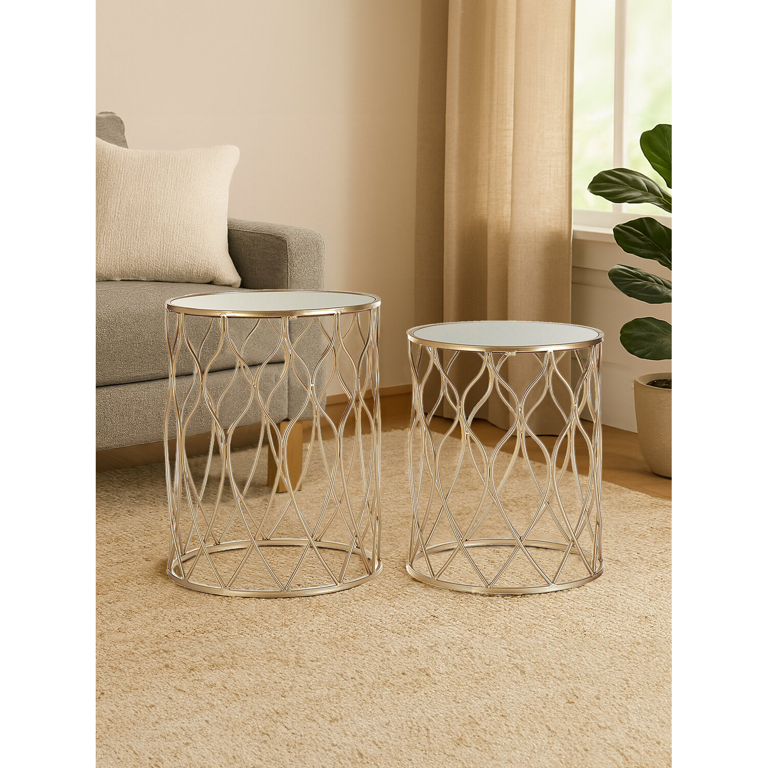 Arcana Set Of Two Side Tables - Gold, Clear