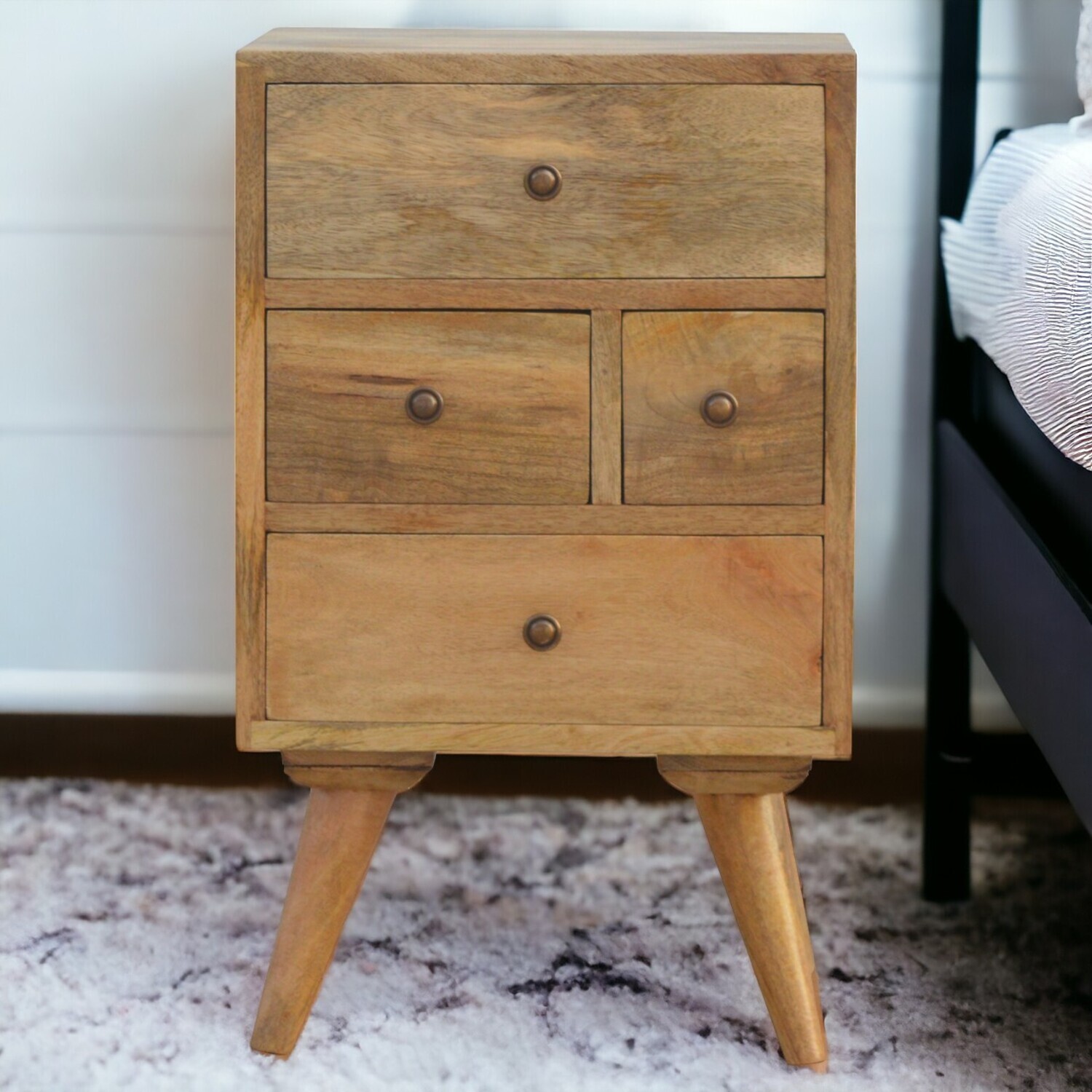 Artisan Furniture Solid Wood Nordic Style 4 Drawer Multi Bedside - Brown