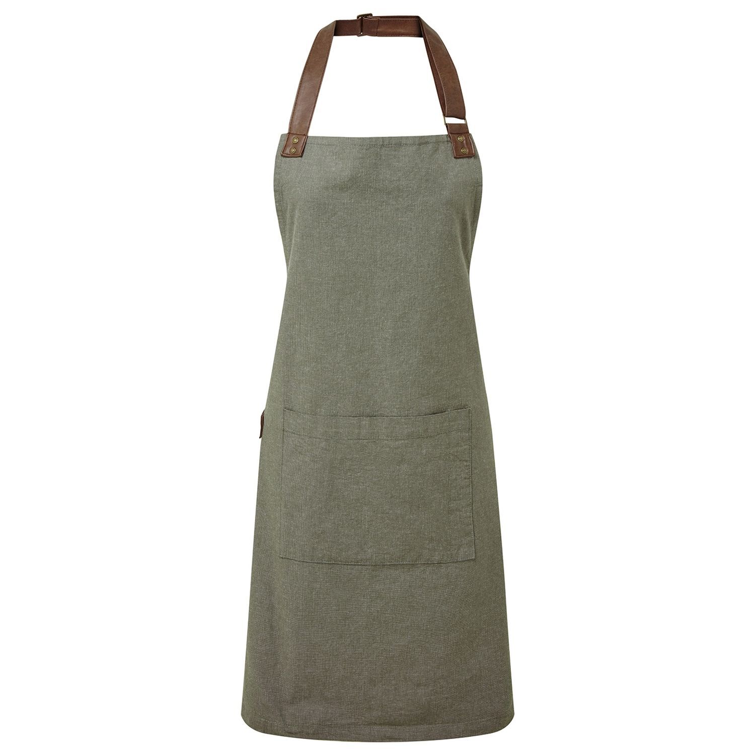 Premier Unisex Adult Annex Oxford Faux Leather Bibbed Full Apron - Moss