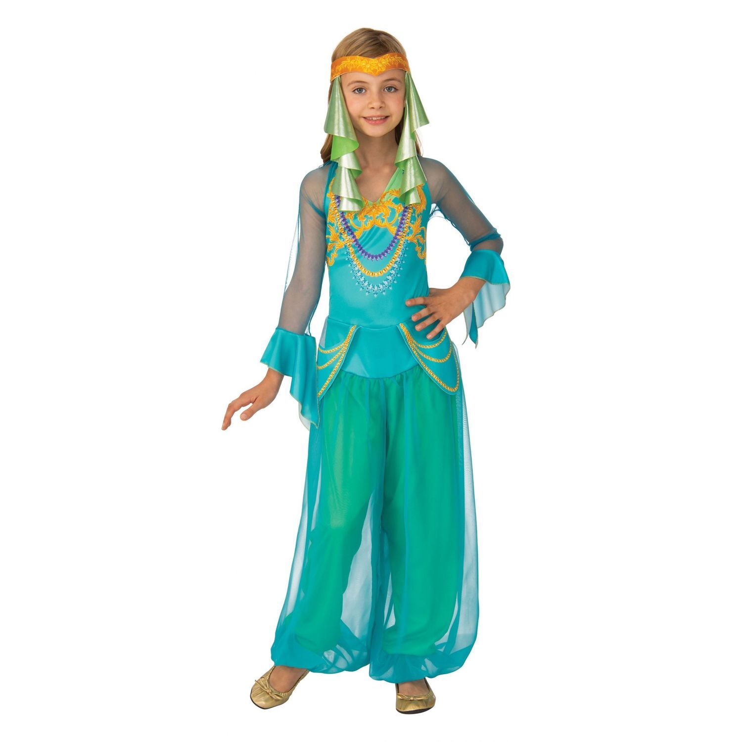 Bristol Novelty Girls Arabian Dancer Costume - Blue/Yellow/Purple / 14-16 Years