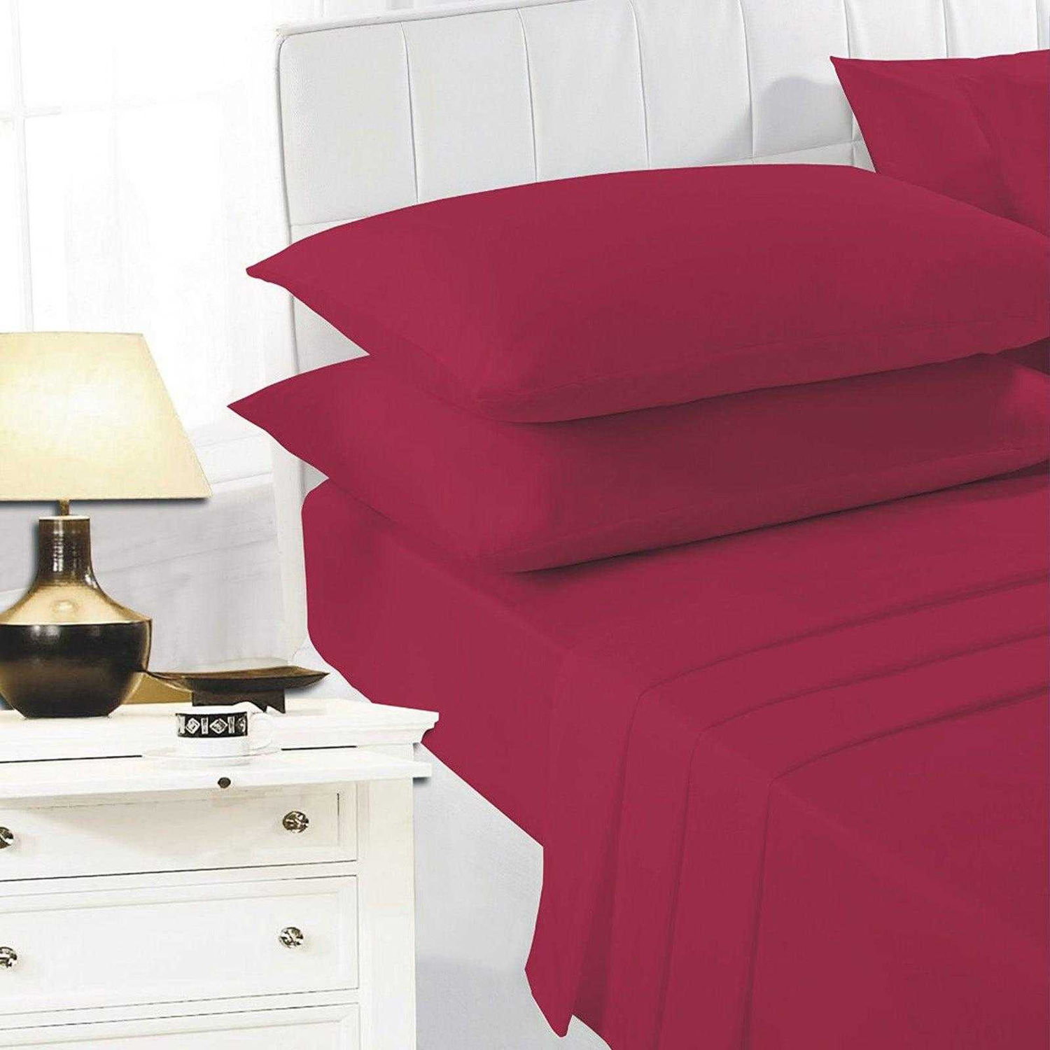 K Collection Percale Percale Fitted Sheet - Red / Single / Double