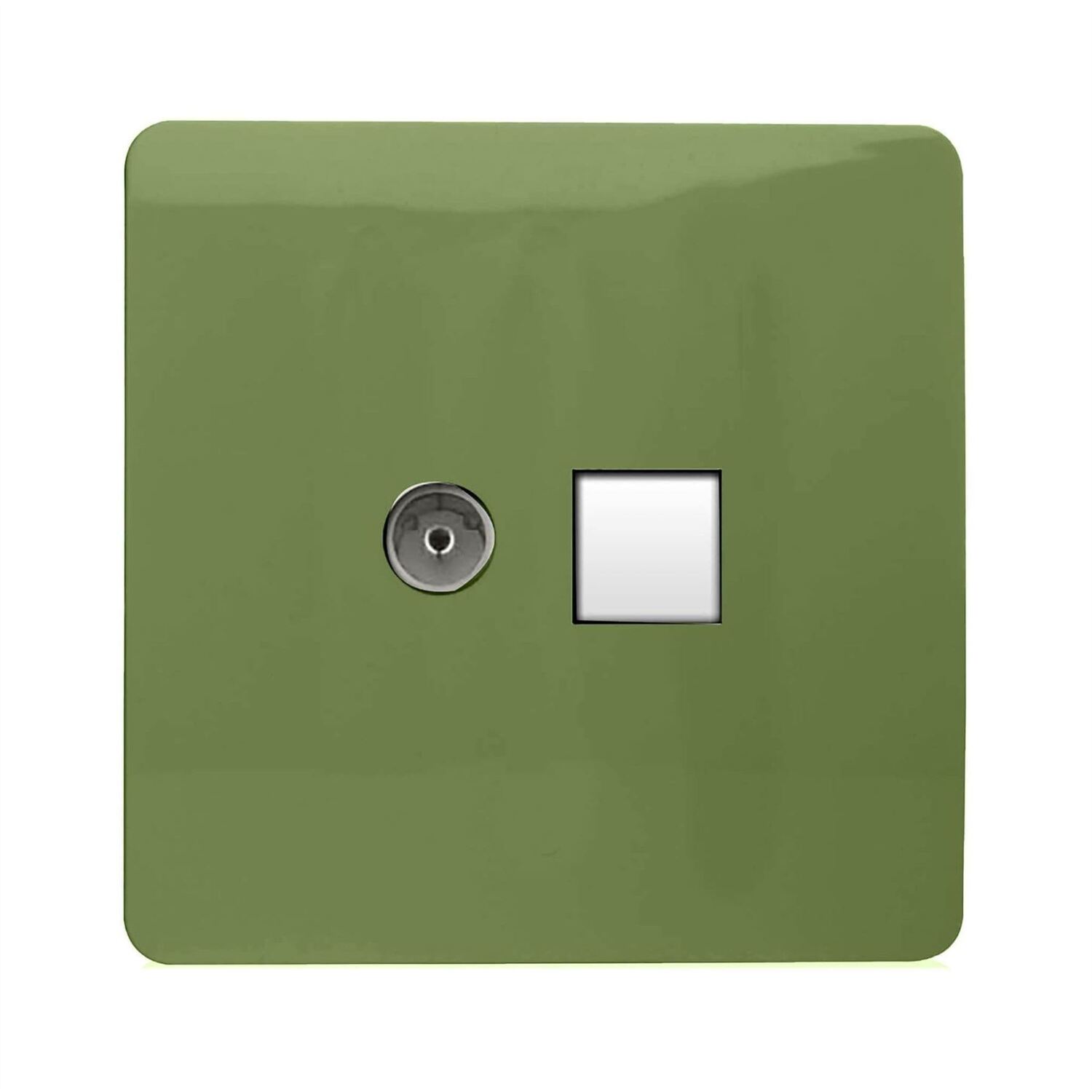 Trendi Switch 2 Gang Tv Co-Axial & Rj45 Cat 6 Modern Designer Pc Ethernet Socketsin Moss Green - Image 2