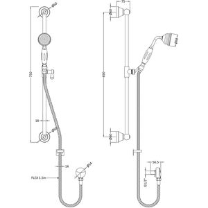 Traditional Slide Rail Shower Kit with Outlet Elbow - Chrome-White