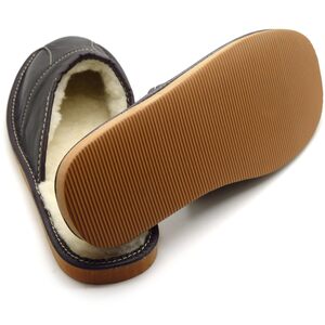 Men's Natural Leather Slippers with Warm and Cosy Fur Lining, (Dark Brown, Size: 9 UK / 43 EU)