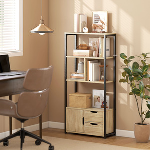 HOMCOM Industrial Bookshelf with 1 Cabinet and 2 Drawers