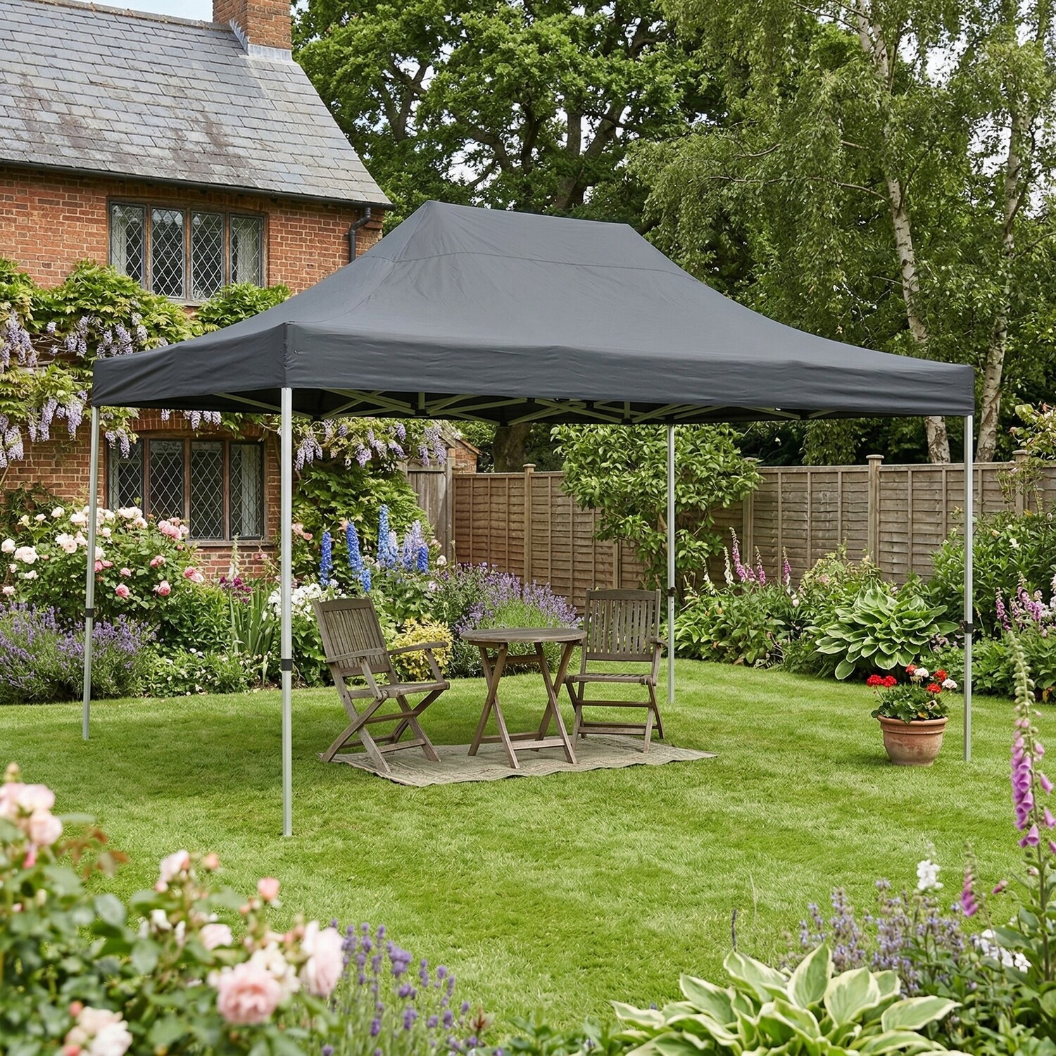 Primrose Pop Up Gazebo 3m x 4.5m Garden Marquee Waterproof UV Resistant Grey - Grey