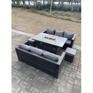 8 Seater Outdoor Rattan Sofa Set Garden Furniture Gas Firepit Set