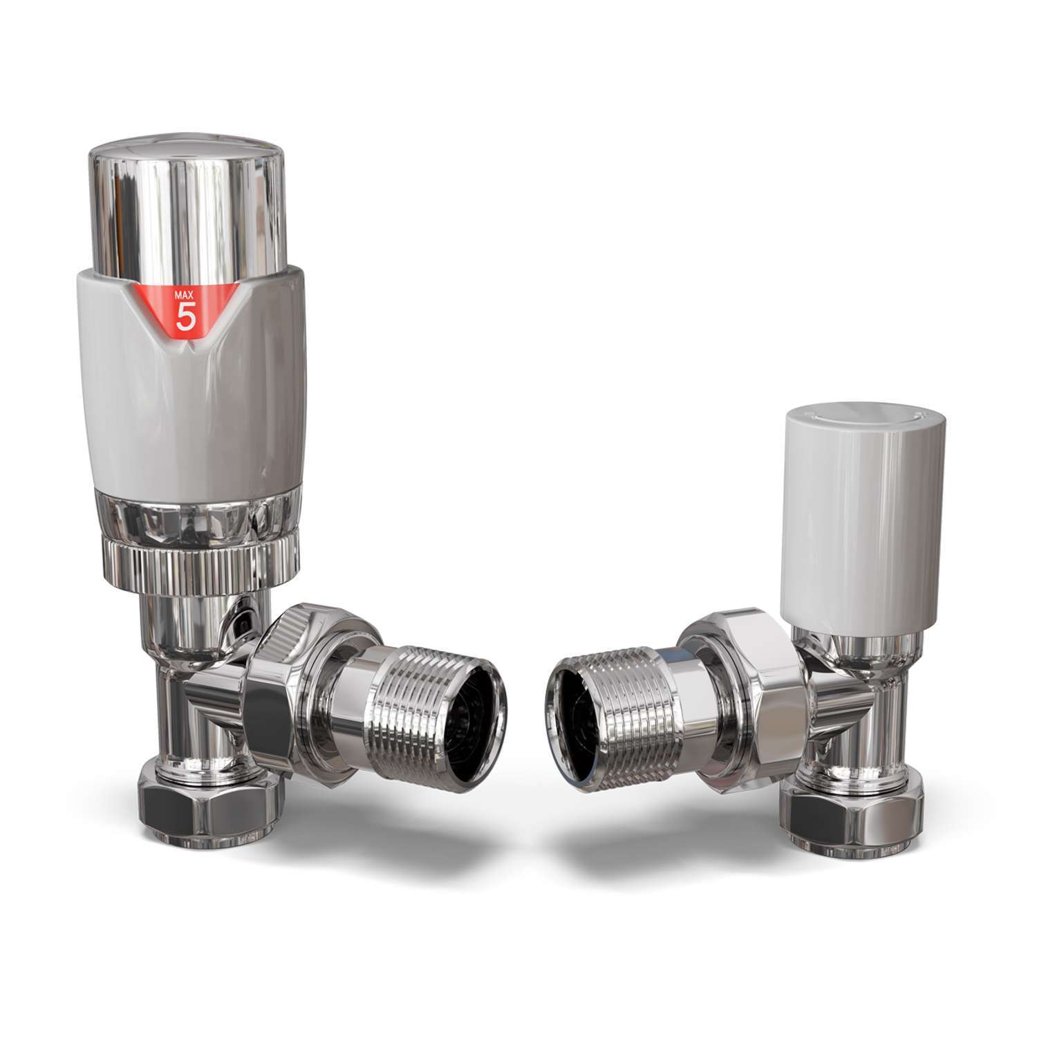 Uk Radiators Gloss White Finish White Thermostatic Radiator Valve And Angled Lockshield Valve - Classy And Modern Design 1/2" X 15Mm Angled Radiator Valve - Image 2